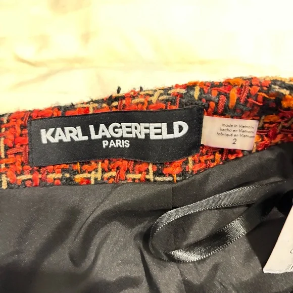 NWT Karl Lagerfeld Paris Pencil Tweed Skirt Knee Length Lined Back Zip Sz 2 - Picture 6 of 8